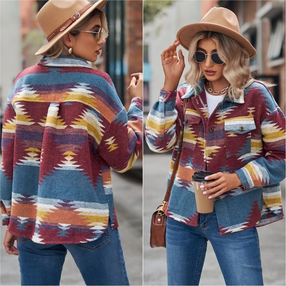 Tribal Treasures Collared Jacket - Burgundy - Picture 2 of 6